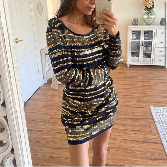 🪞 NEW VS sequin low back long sleeve mini dress